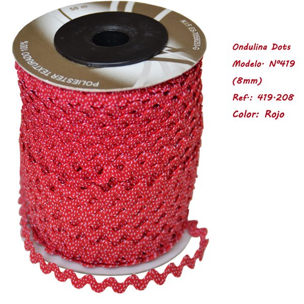 Ric Rac ribbon with Dots 8mm (50 m), Red